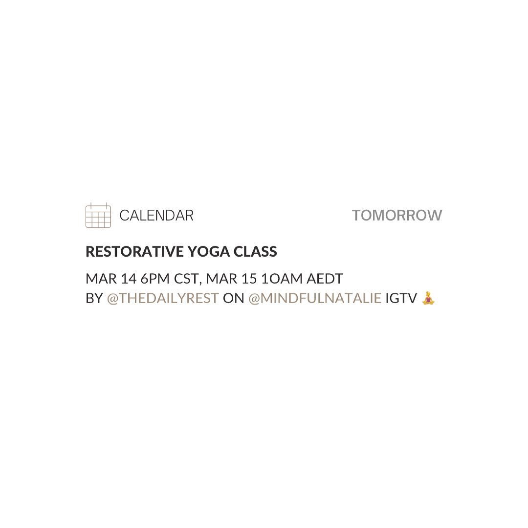 I&rsquo;m SO excited to host @thedailyrest as the first EVER guest on my IGTV to teach a #restorativeyoga class to our community &zwj;♀️
I discovered @thedailyrest last year &mdash; and her authentic, beautiful, grounding classes have become a fixture in my soul-care routine 
her gentle energy makes each class a resource that can meet me inside of *whatever* circumstance, symptom or emotion I&rsquo;m dealing with 
and has truly expanded the compassion and presence I&rsquo;m able to bring to my inner world 
if you&rsquo;ve never taken a restorative yoga class before &mdash; expect lots of coziness (blankets, pillows, candles highly encouraged) and an invitation to slow down and be with all that &ldquo;is&rdquo; with love and care 
I&rsquo;ve taken restorative yoga classes for years, and @thedailyrest has been the most impactful teacher in my journey 
I can&rsquo;t wait to host Emmie on my IGTV and share this practice with you! ☺️
class will be LIVE tomorrow March 14th, 6pm
